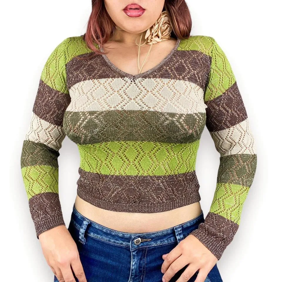 2000s Earth Tones Pointelle Sweater (M)