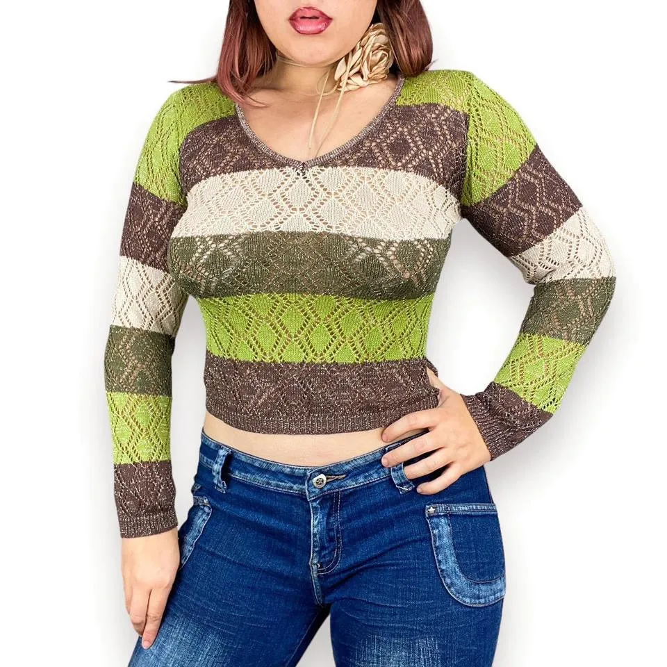 2000s Earth Tones Pointelle Sweater (M)