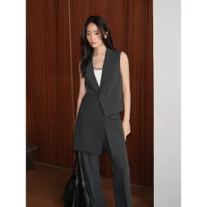 Asymmetrical Double-Lapel Suit Vest with Flared Skirt Pants