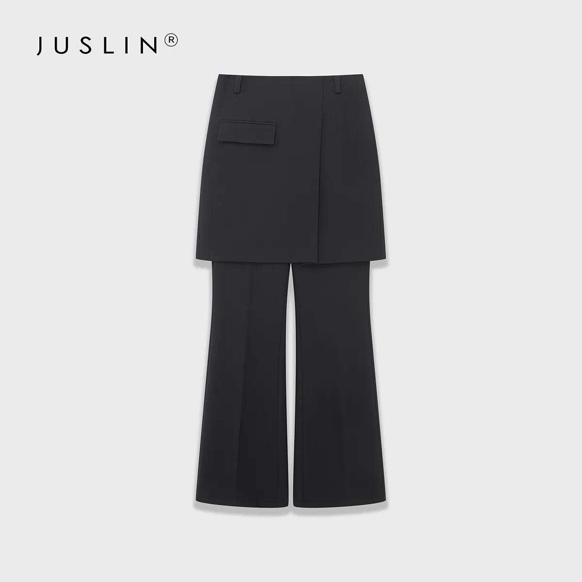 Asymmetrical Double-Lapel Suit Vest with Flared Skirt Pants