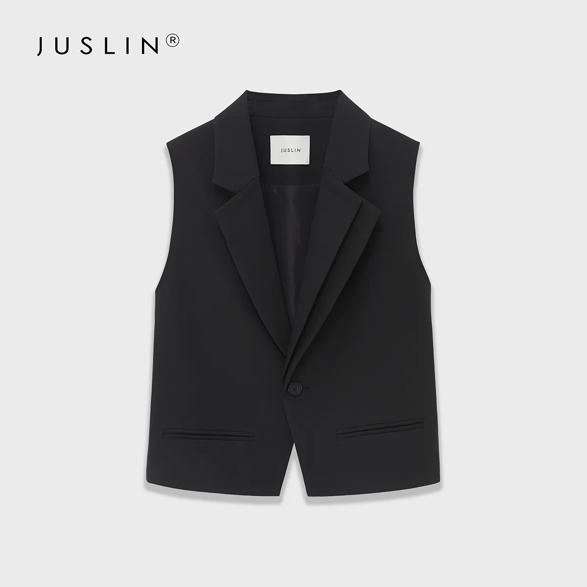 Asymmetrical Double-Lapel Suit Vest with Flared Skirt Pants