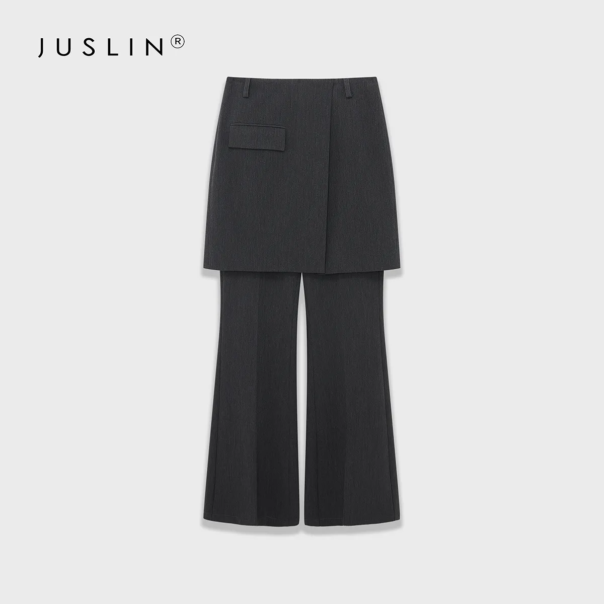 Asymmetrical Double-Lapel Suit Vest with Flared Skirt Pants
