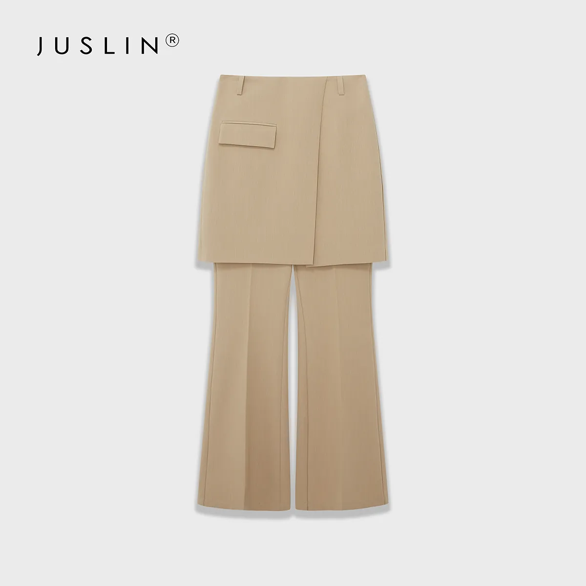 Asymmetrical Double-Lapel Suit Vest with Flared Skirt Pants