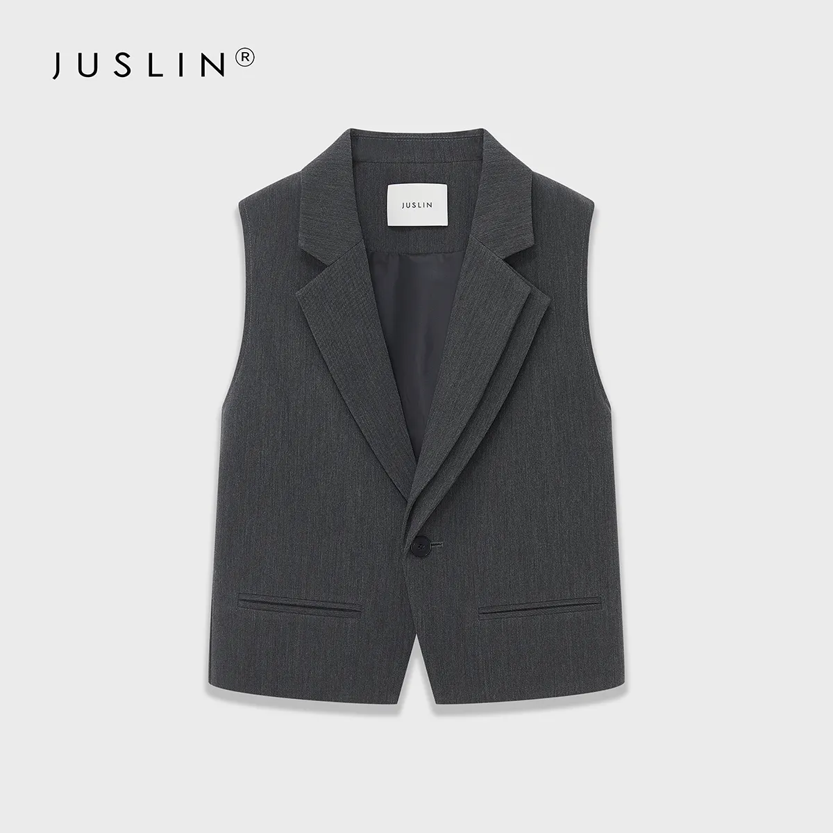 Asymmetrical Double-Lapel Suit Vest with Flared Skirt Pants