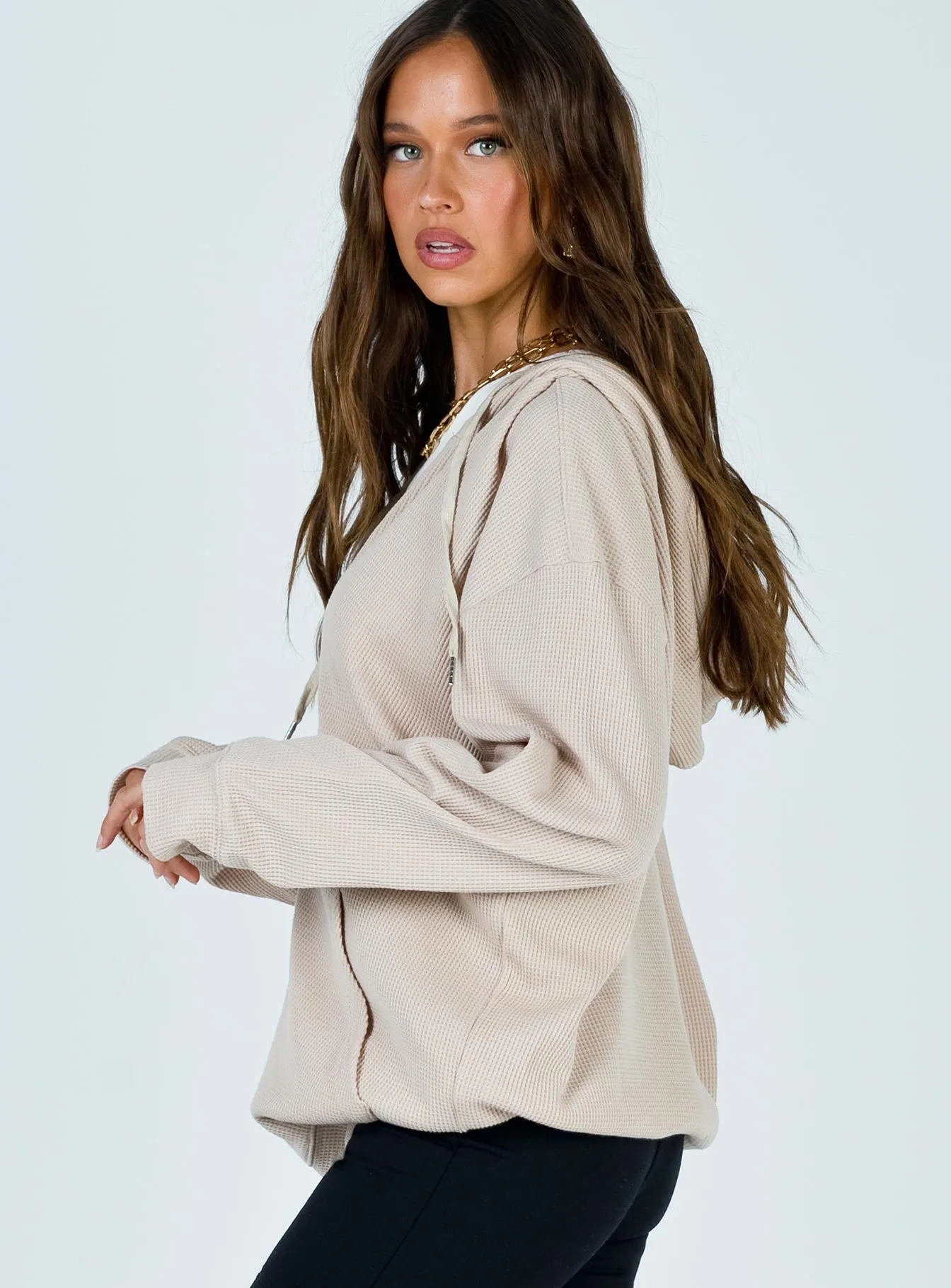 Audrey Oversized Zip Up Sweatshirt Beige