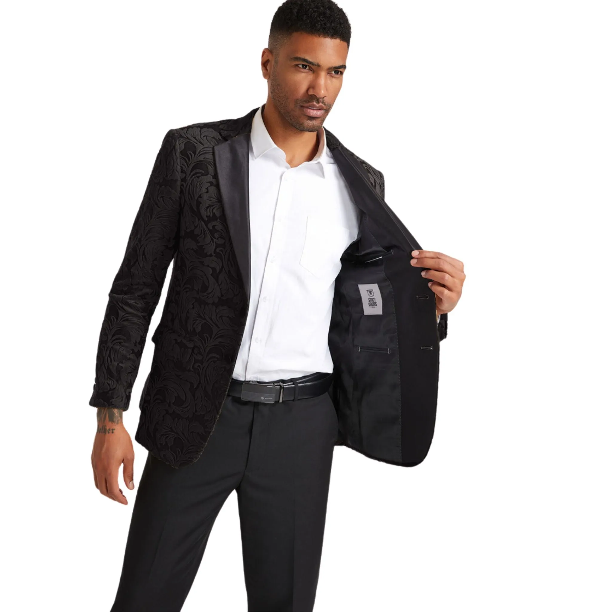 Black Floral Prom Tuxedo Blazer with Satin Lapel – 2025 Edition