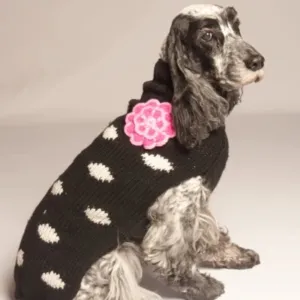 Black Polka Dot Pink Flower Dog Sweater