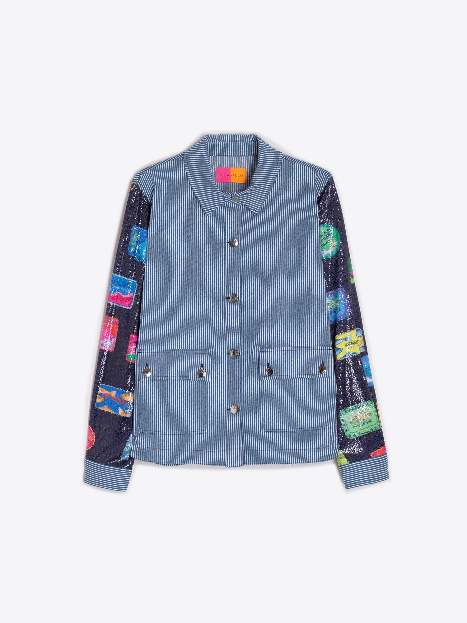 Blue Pin Stripe Jacket with Sequin Sleeves