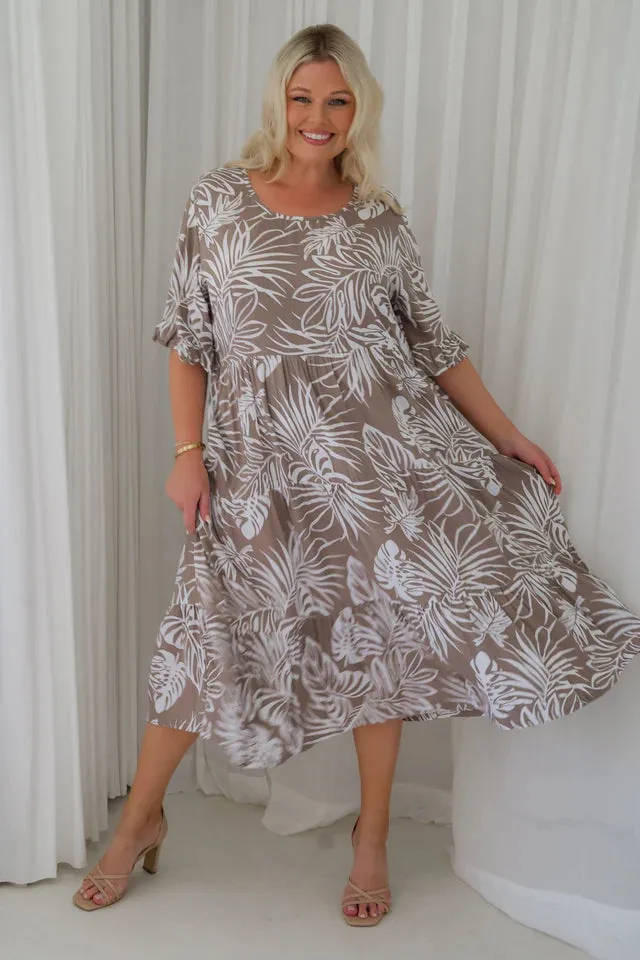Bodacious Paradise Dress Mocha Palm Mocha Leaf S