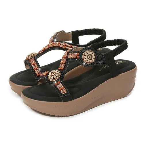 Bohemian Sandals Women Summer Bling Rhinestone Elastic
