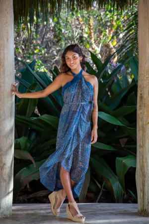 Brianna Wrap Skirt Dress in Batik Denim Raindrop
