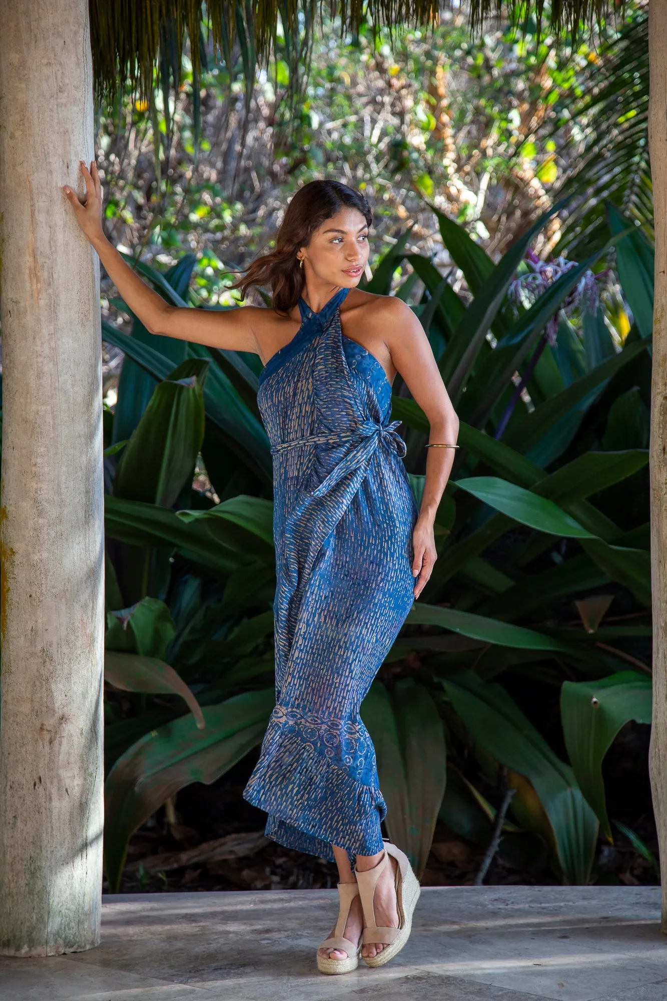 Brianna Wrap Skirt Dress in Batik Denim Raindrop
