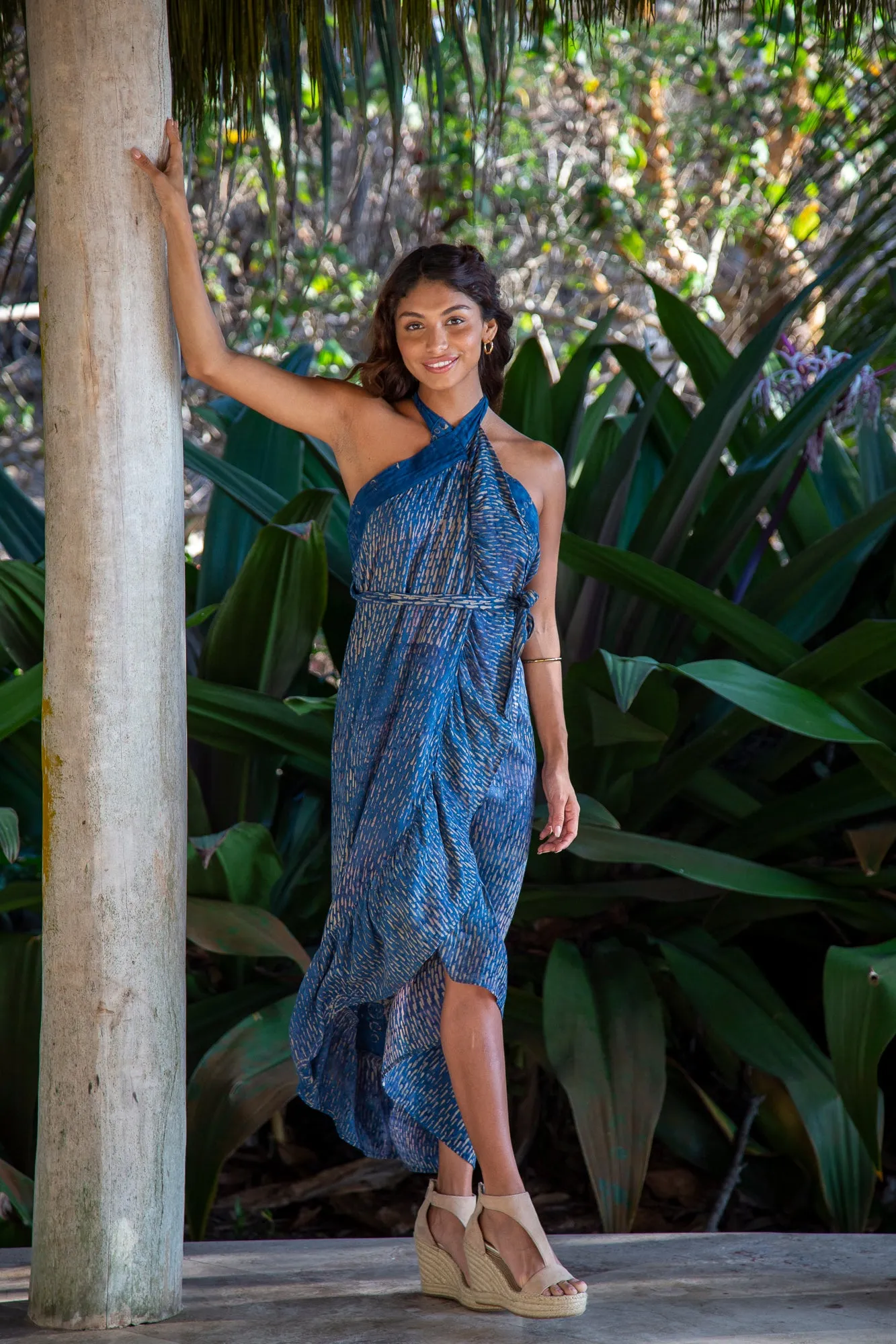Brianna Wrap Skirt Dress in Batik Denim Raindrop