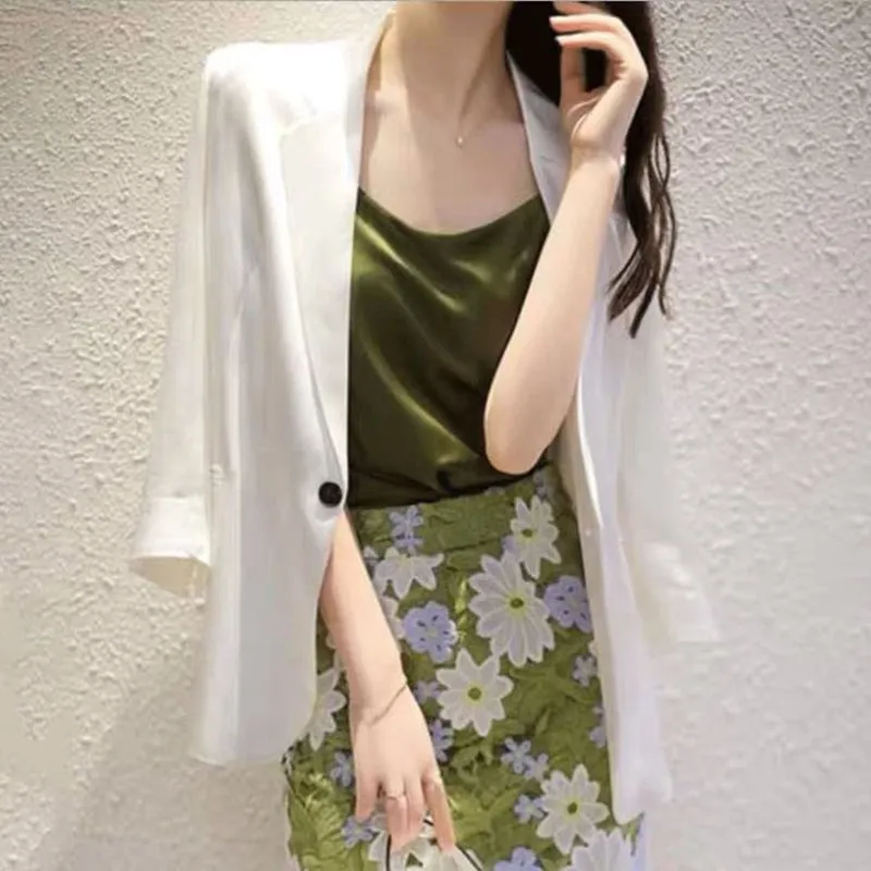 Casual 3/4 Sleeve Solid Color Blazer