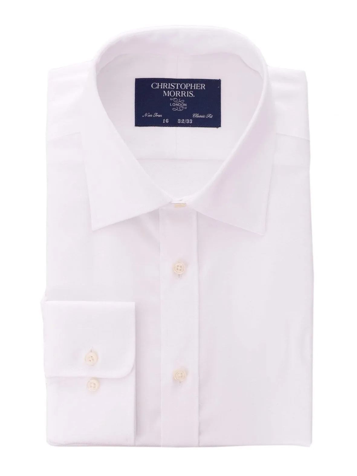 Christopher Morris Mens 100% Cotton Solid White Non-Iron Classic Fit Dress Shirt