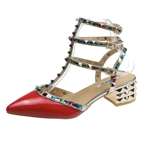 Colorful Rivet Office Women Sandals Casual Fashion High Heels Ladies