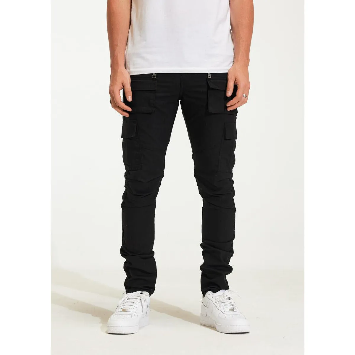 Crysp Denim Julian Cargo Black Ripped Jeans (CRYH22-207)
