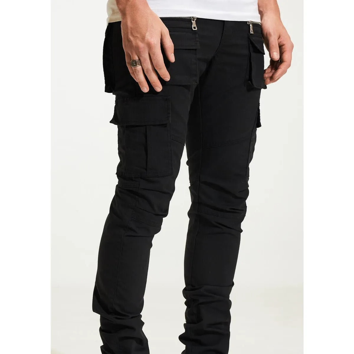 Crysp Denim Julian Cargo Black Ripped Jeans (CRYH22-207)