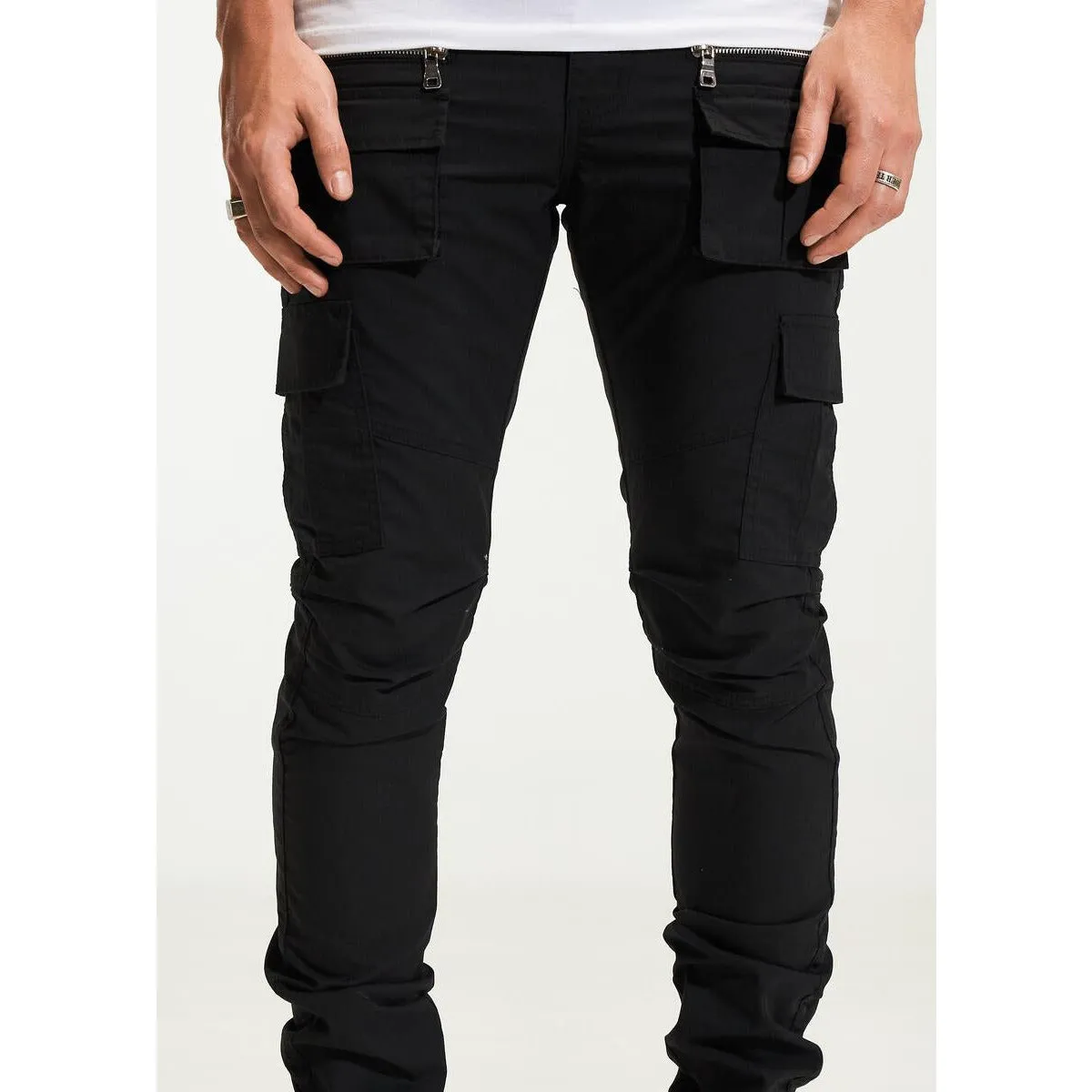 Crysp Denim Julian Cargo Black Ripped Jeans (CRYH22-207)