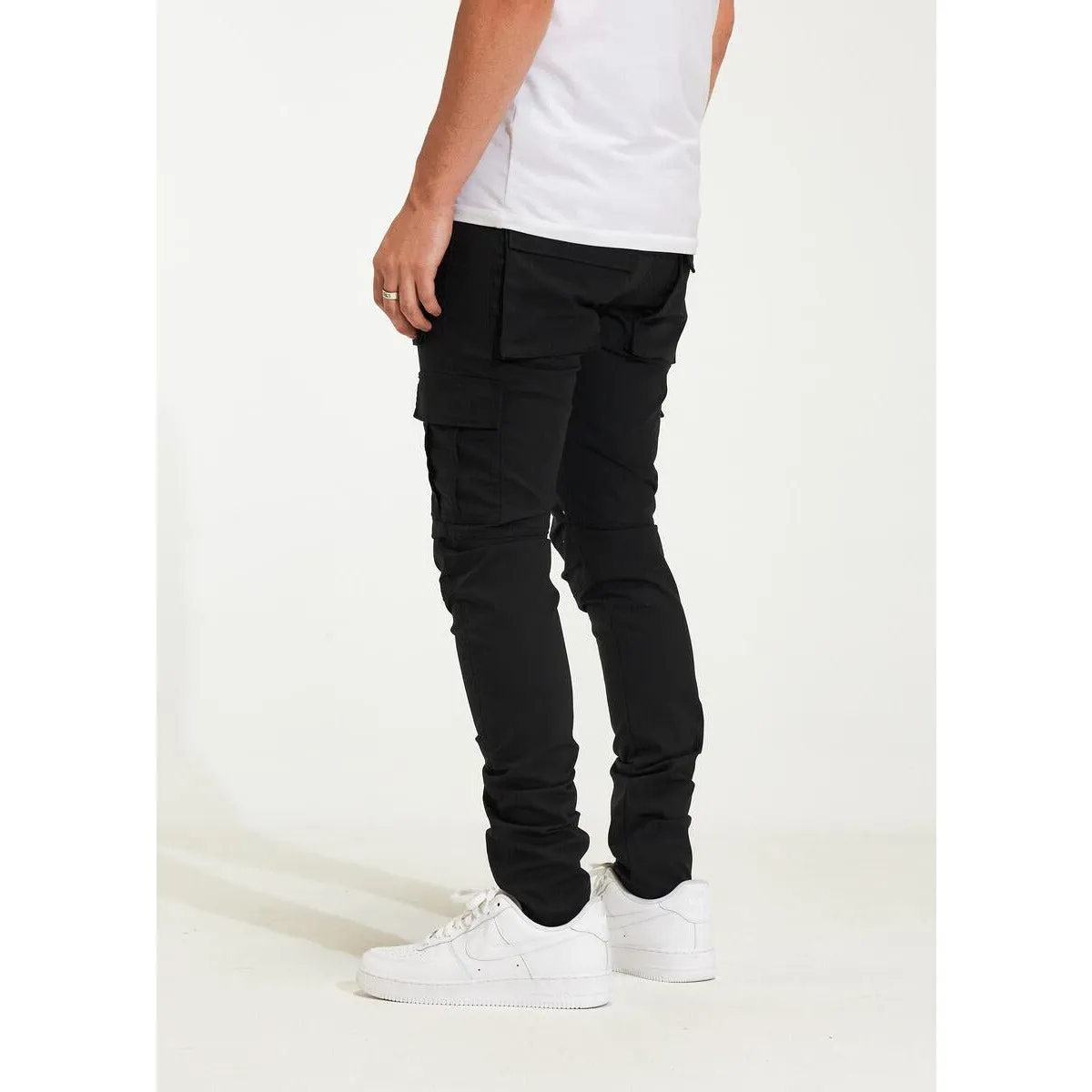 Crysp Denim Julian Cargo Black Ripped Jeans (CRYH22-207)
