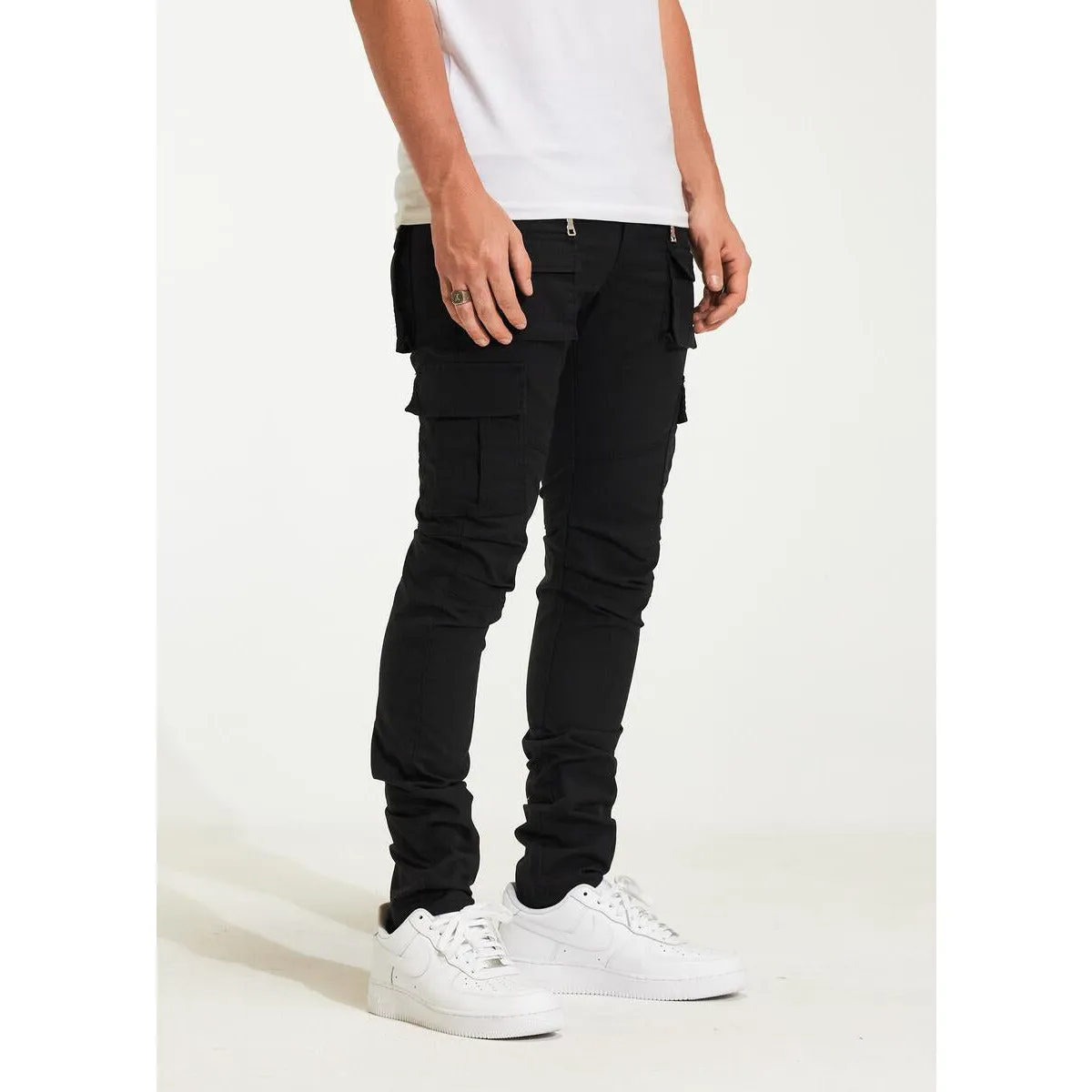 Crysp Denim Julian Cargo Black Ripped Jeans (CRYH22-207)