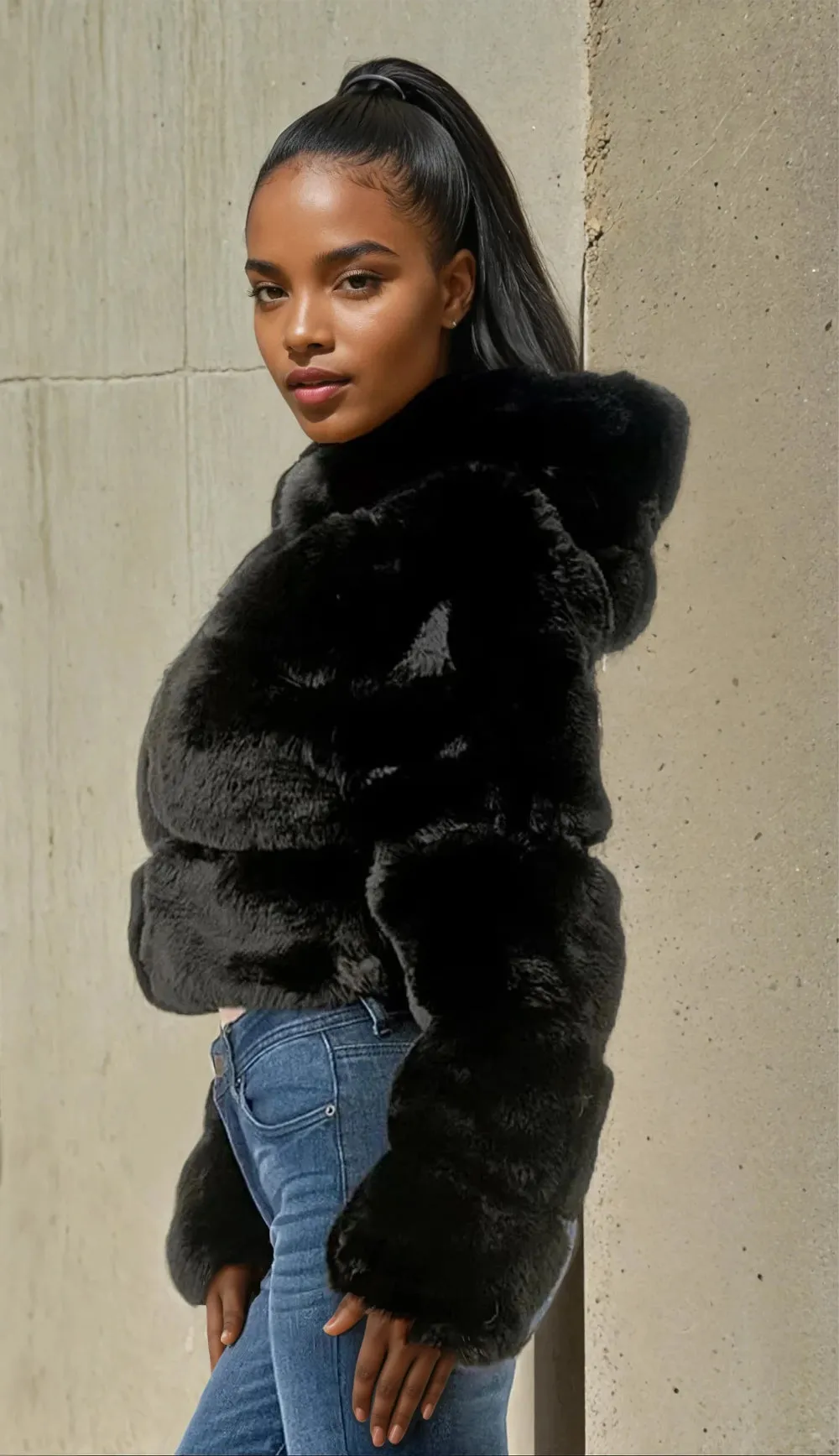 Cuddleme Faux Black Fur Coat