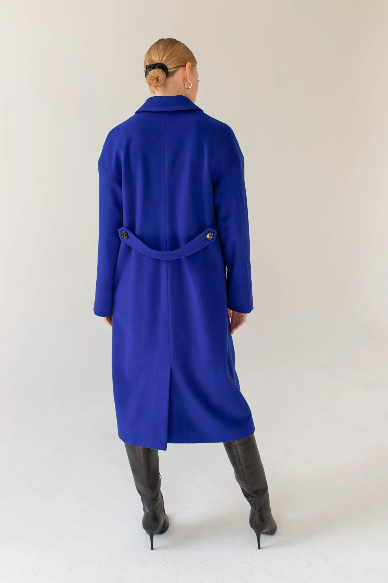 Double Breasted Cashmere Wool Coat - Sapphire
