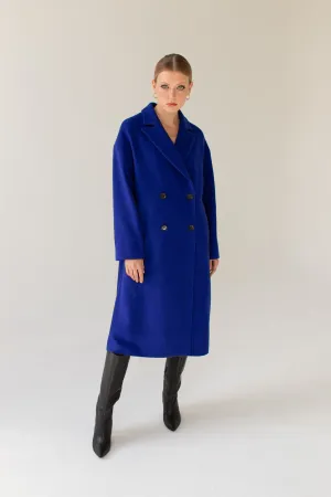 Double Breasted Cashmere Wool Coat - Sapphire