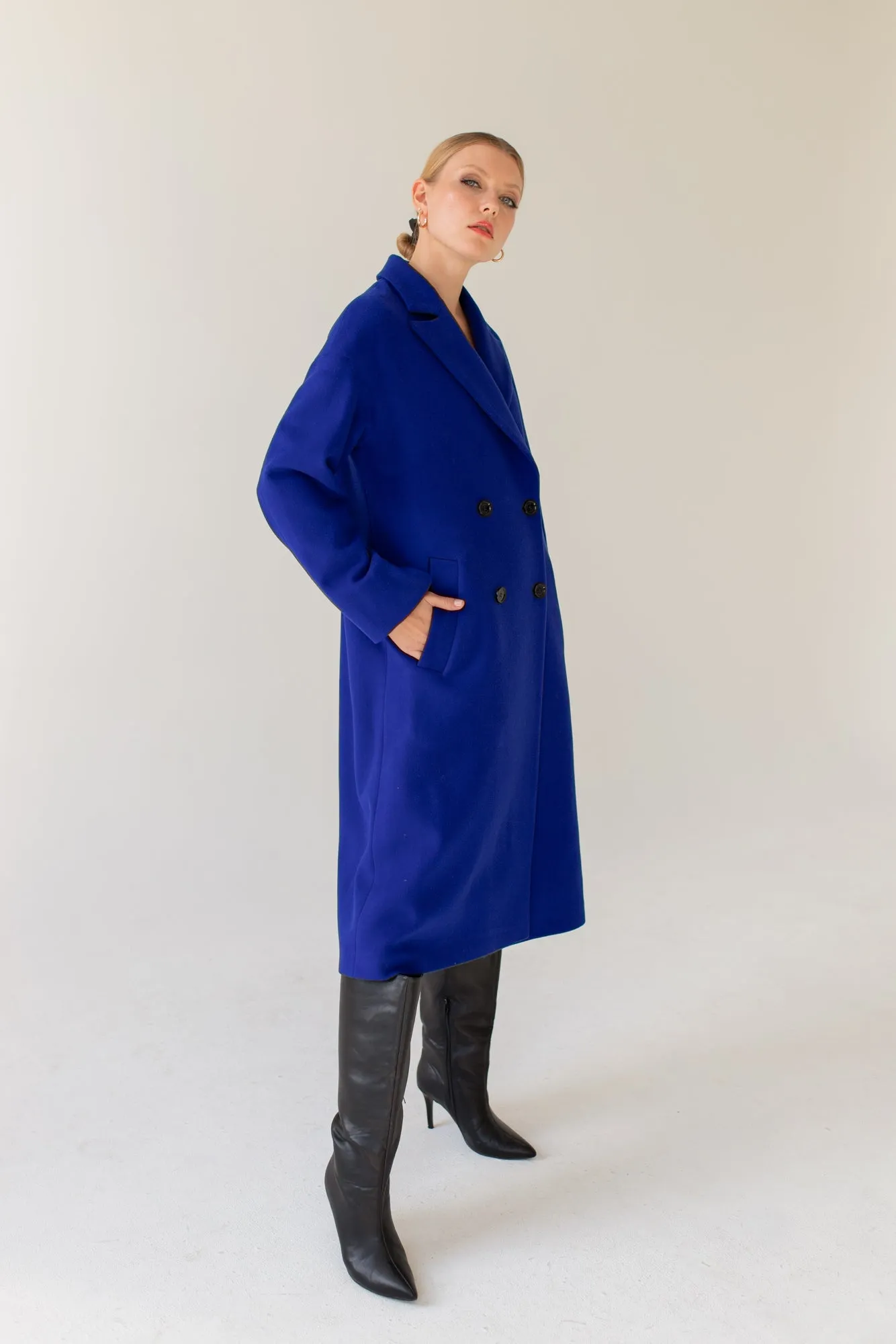 Double Breasted Cashmere Wool Coat - Sapphire