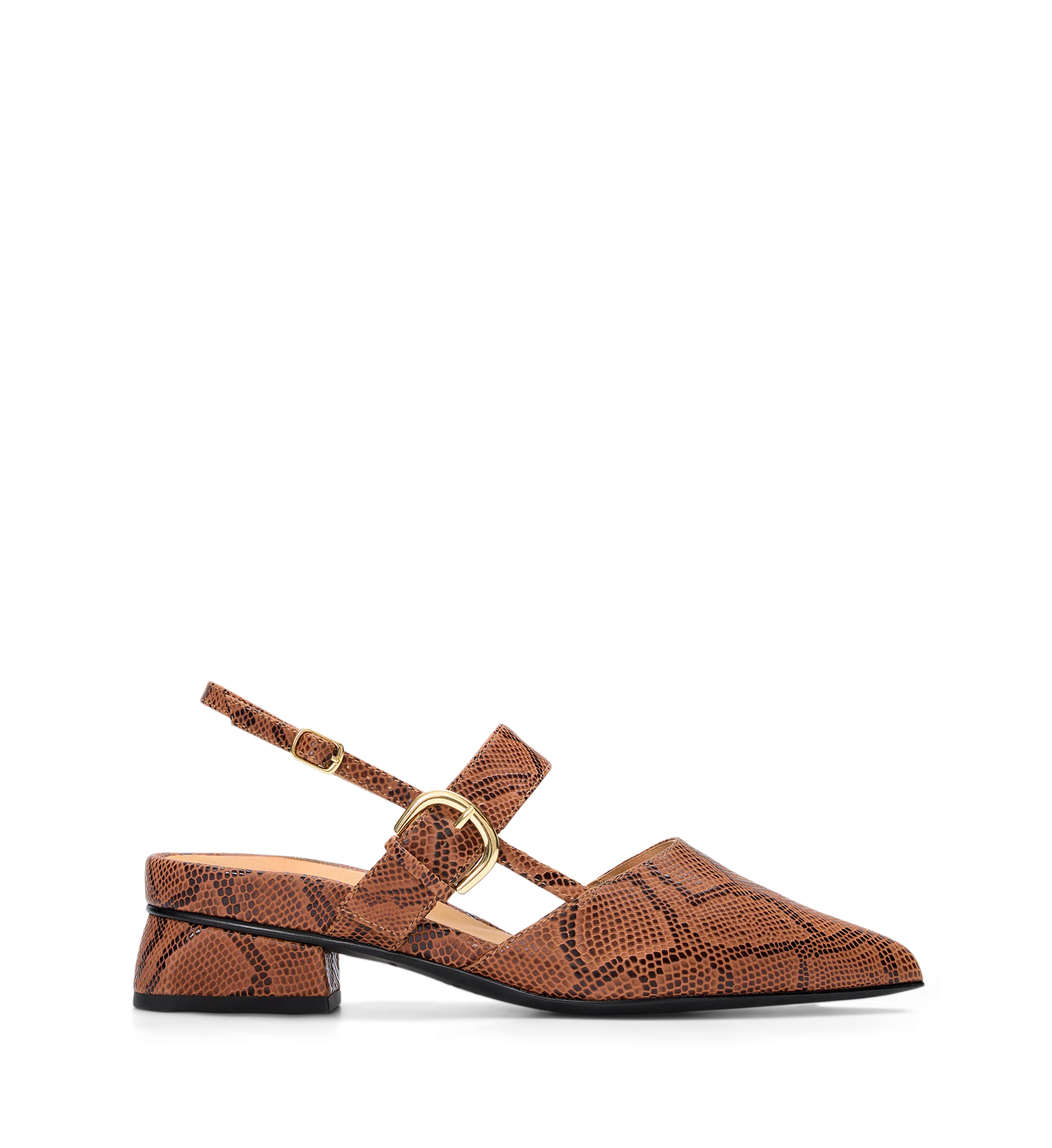 Eider Tan Snake Emboss Leather Flats