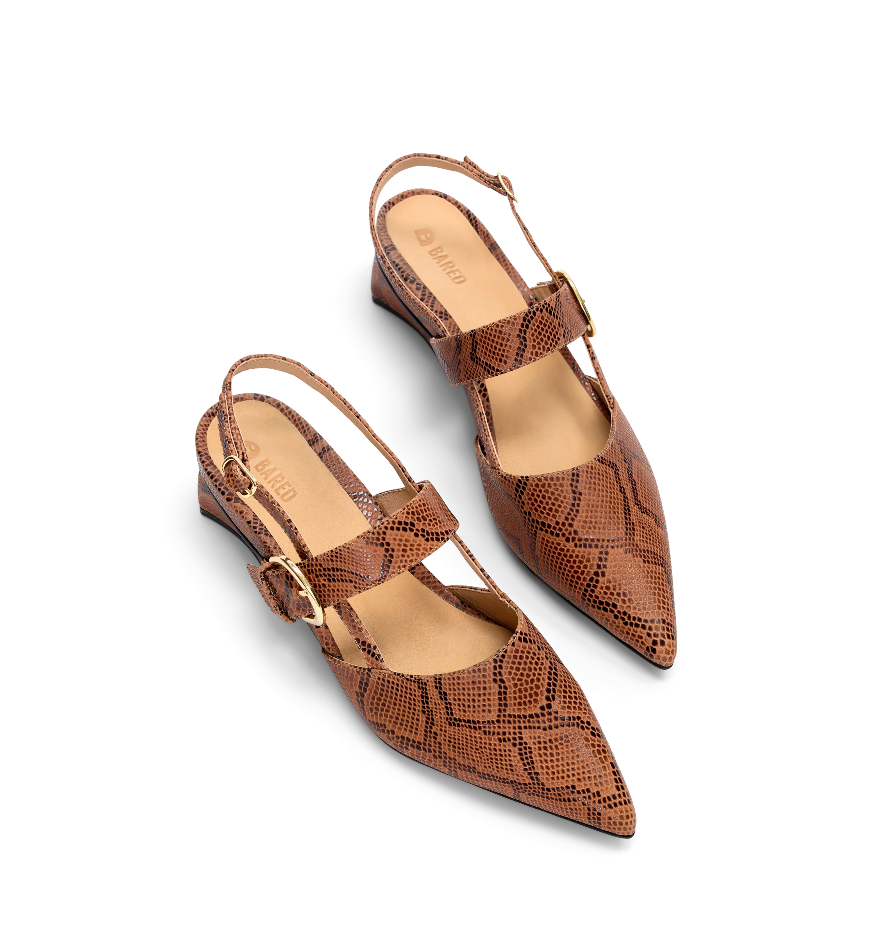Eider Tan Snake Emboss Leather Flats
