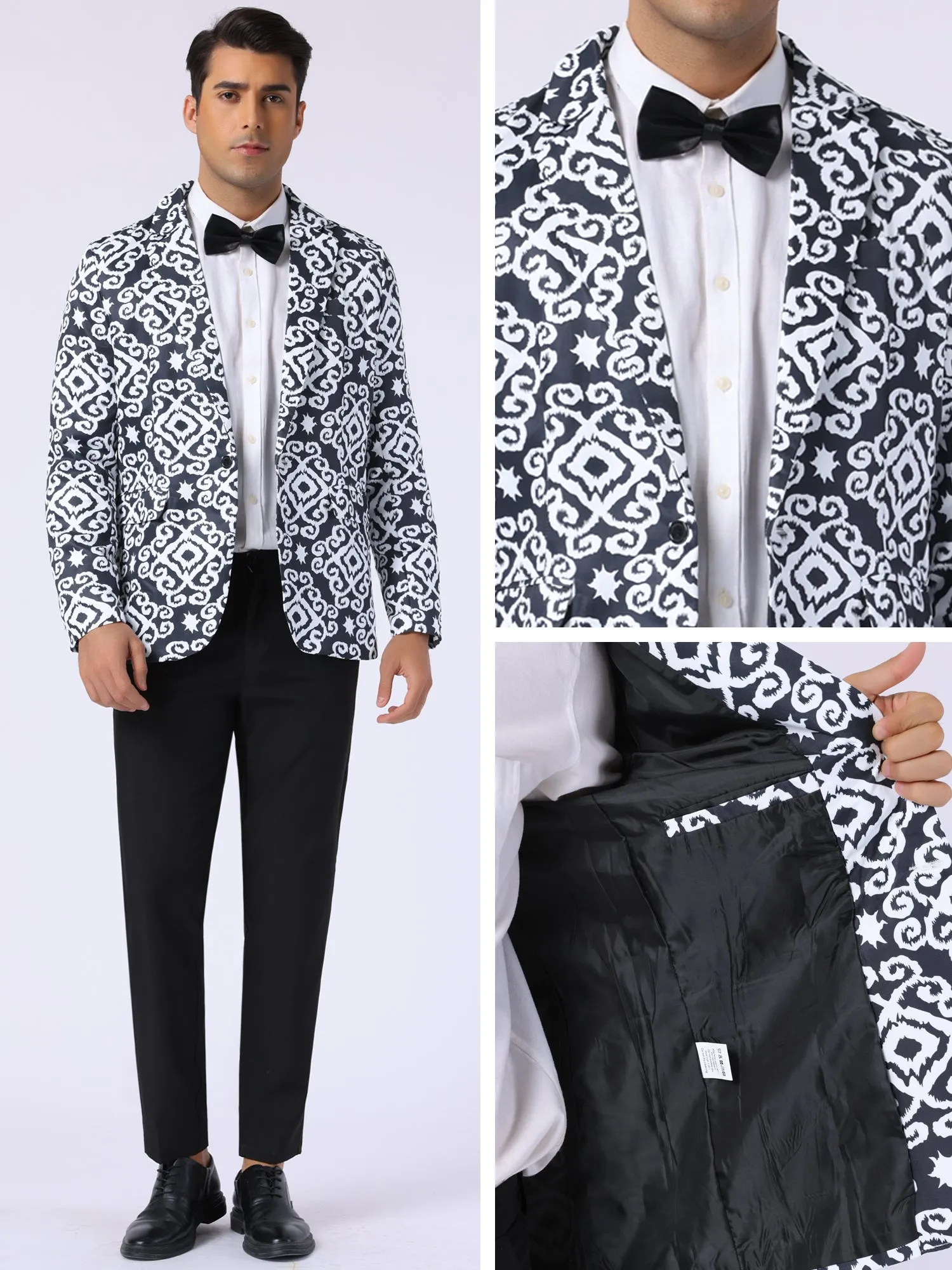 Floral Blazer for Men's Formal Notch Lapel One Button Retro Flower Sports Coat