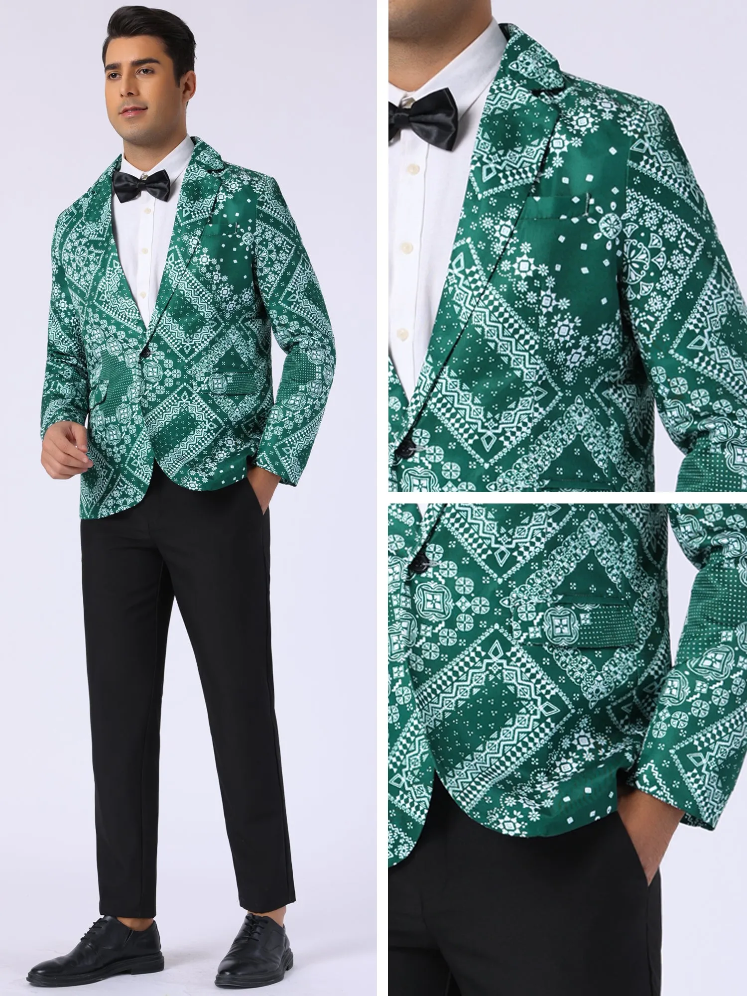 Floral Blazer for Men's Formal Notch Lapel One Button Retro Flower Sports Coat