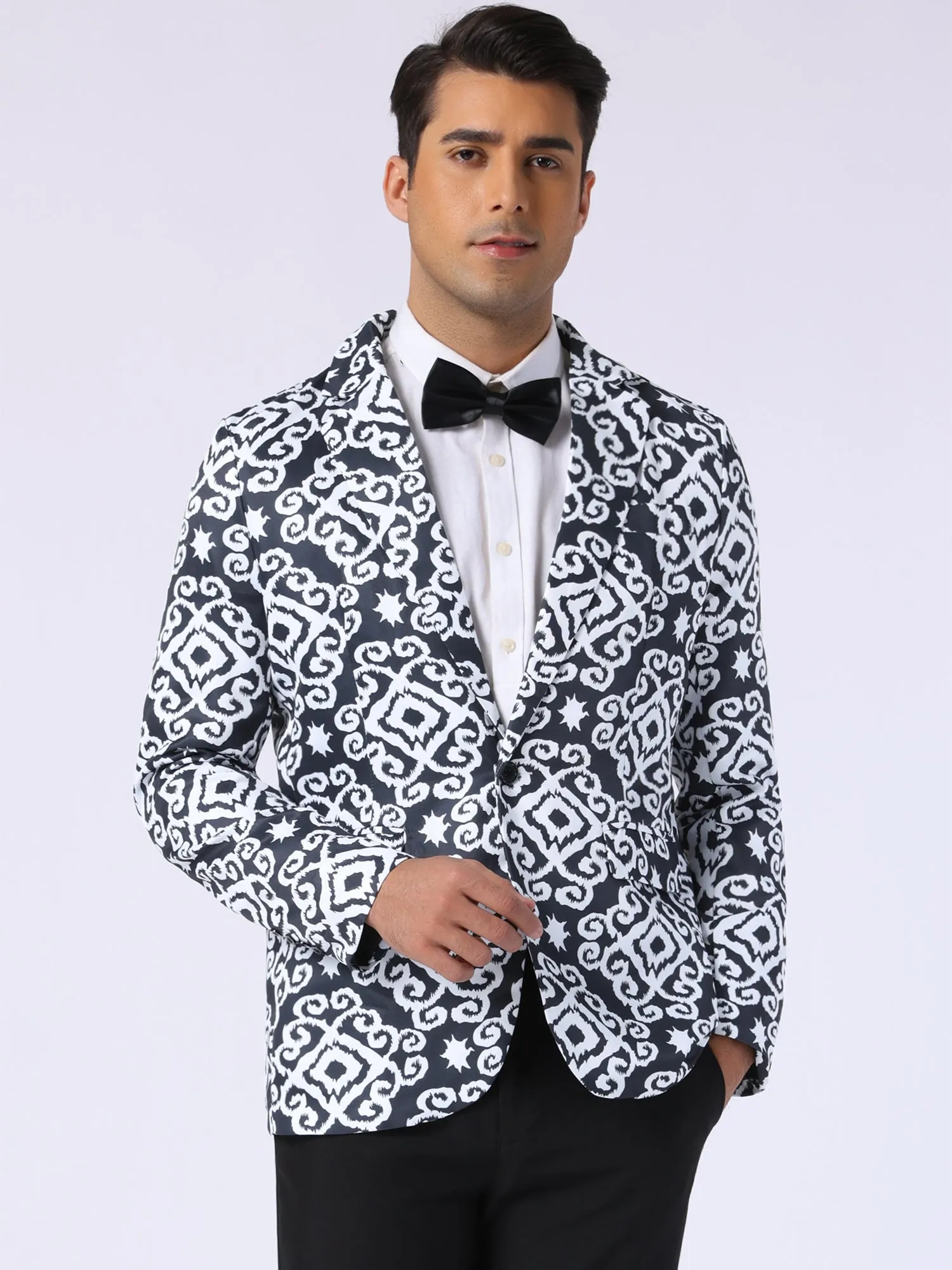 Floral Blazer for Men's Formal Notch Lapel One Button Retro Flower Sports Coat