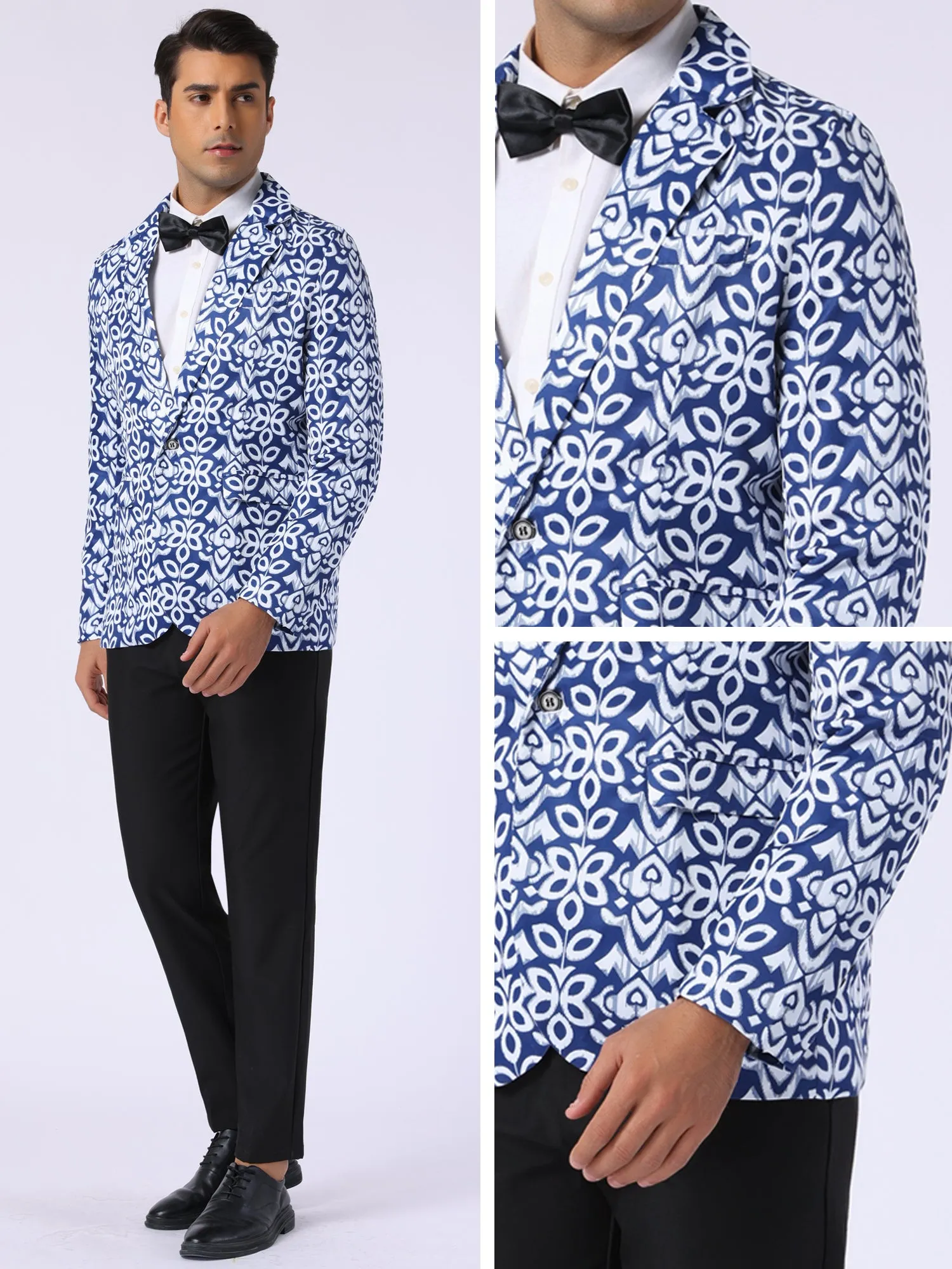 Floral Blazer for Men's Formal Notch Lapel One Button Retro Flower Sports Coat