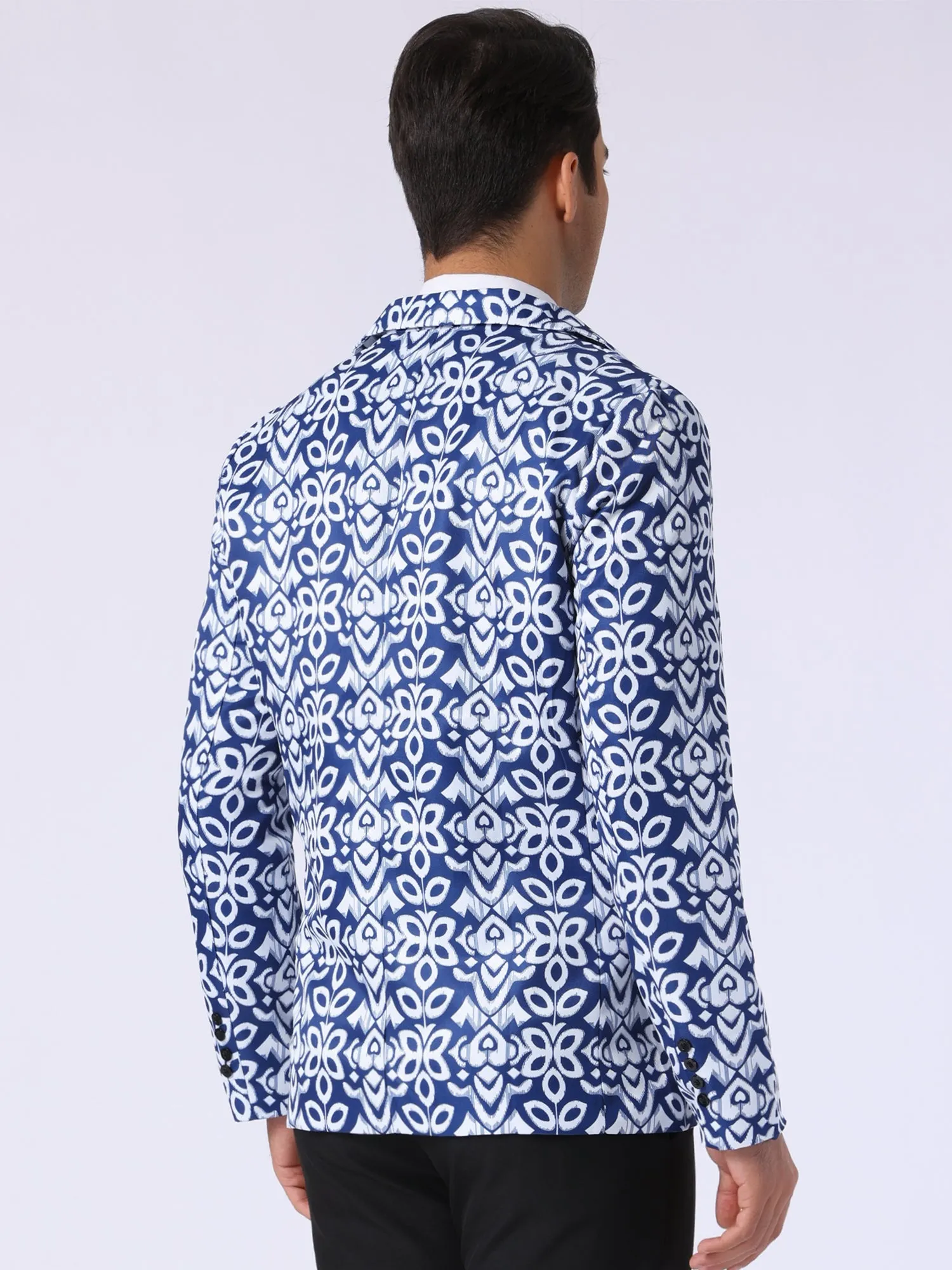 Floral Blazer for Men's Formal Notch Lapel One Button Retro Flower Sports Coat