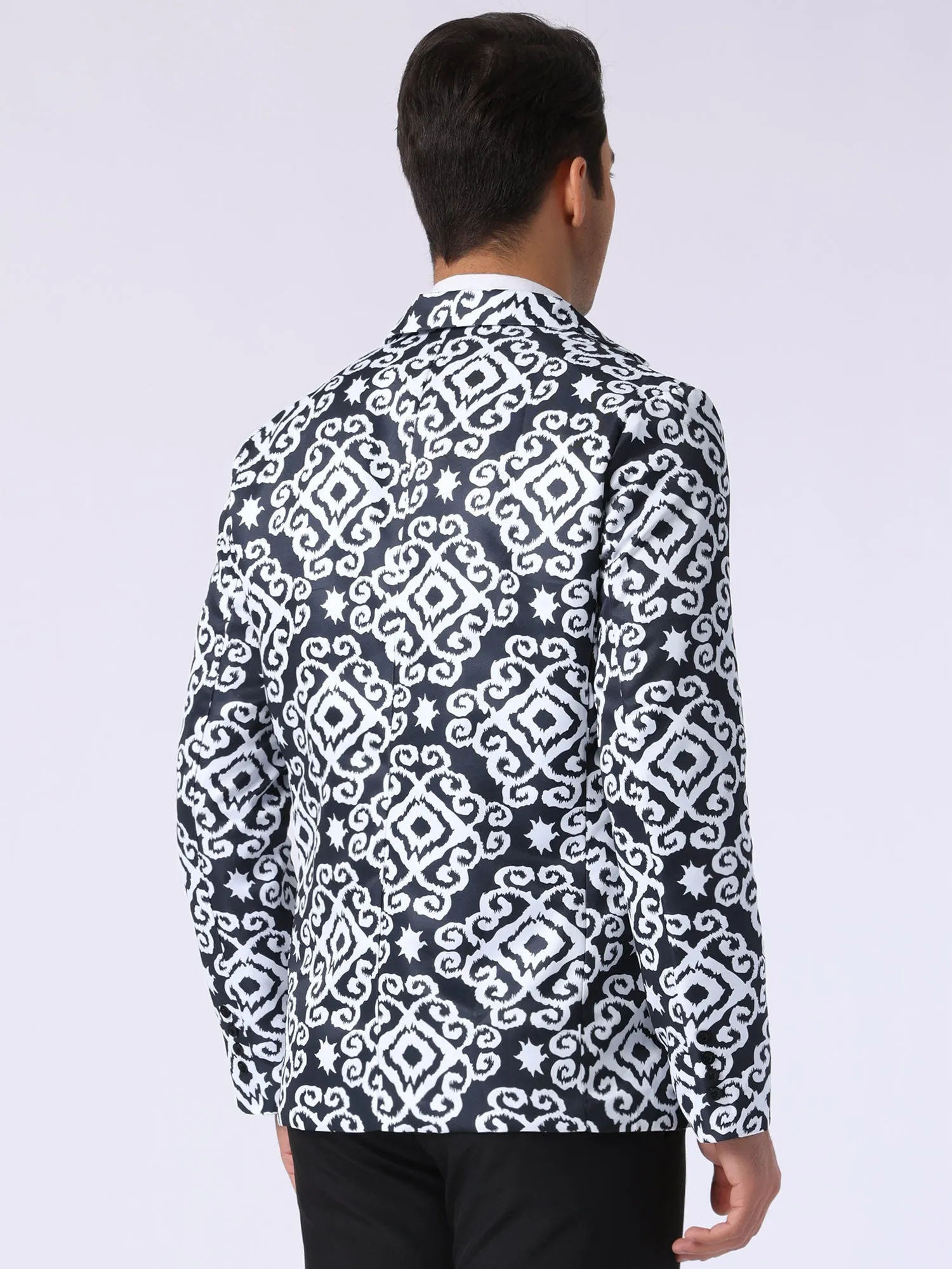 Floral Blazer for Men's Formal Notch Lapel One Button Retro Flower Sports Coat