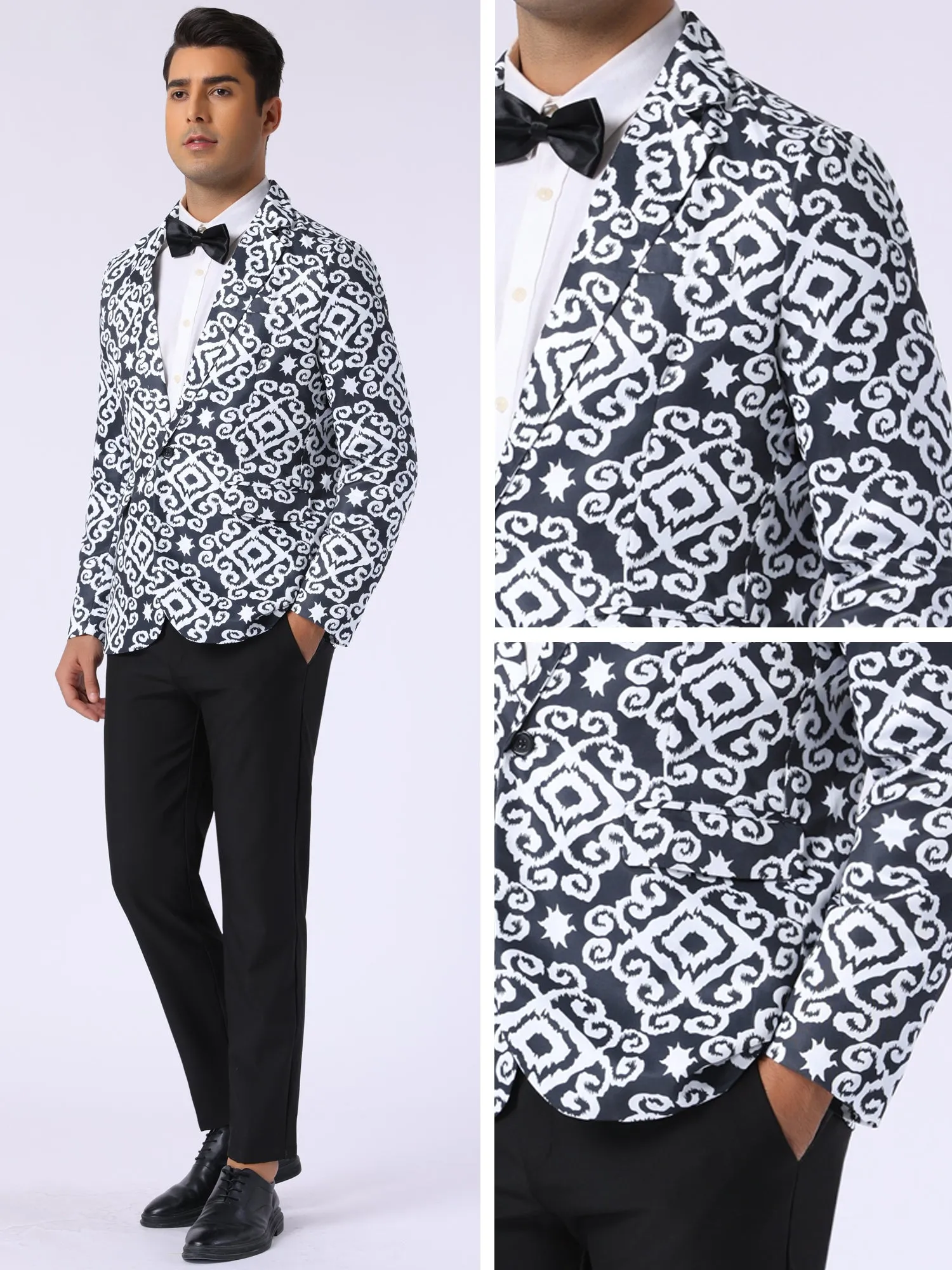 Floral Blazer for Men's Formal Notch Lapel One Button Retro Flower Sports Coat