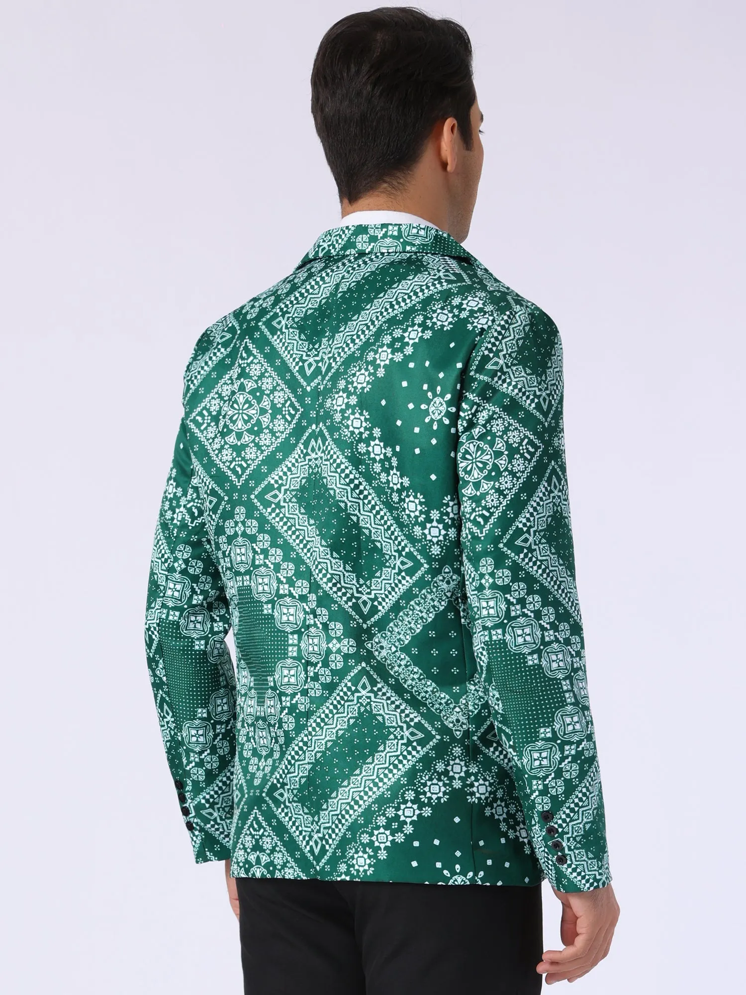 Floral Blazer for Men's Formal Notch Lapel One Button Retro Flower Sports Coat