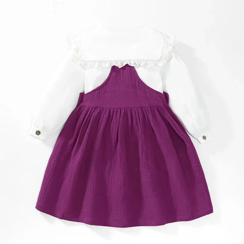 Floral Embroidery Shirt with Dress 2pcs Set for Little Girls