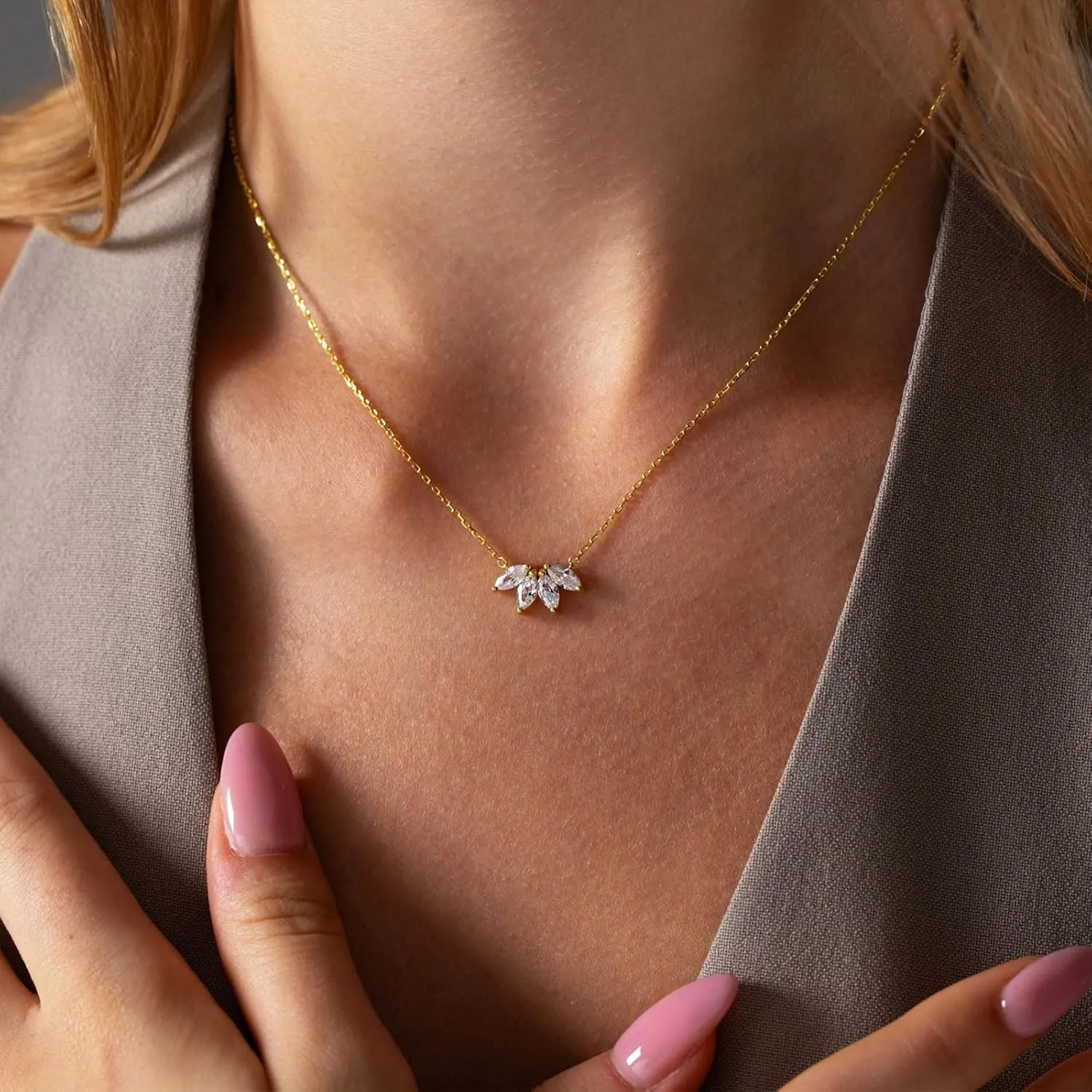 HANLI Necklaces for Women - 14K Gold/White Gold Plated for Everyday Wear | Dainty and Elegant Diamond Jewelry