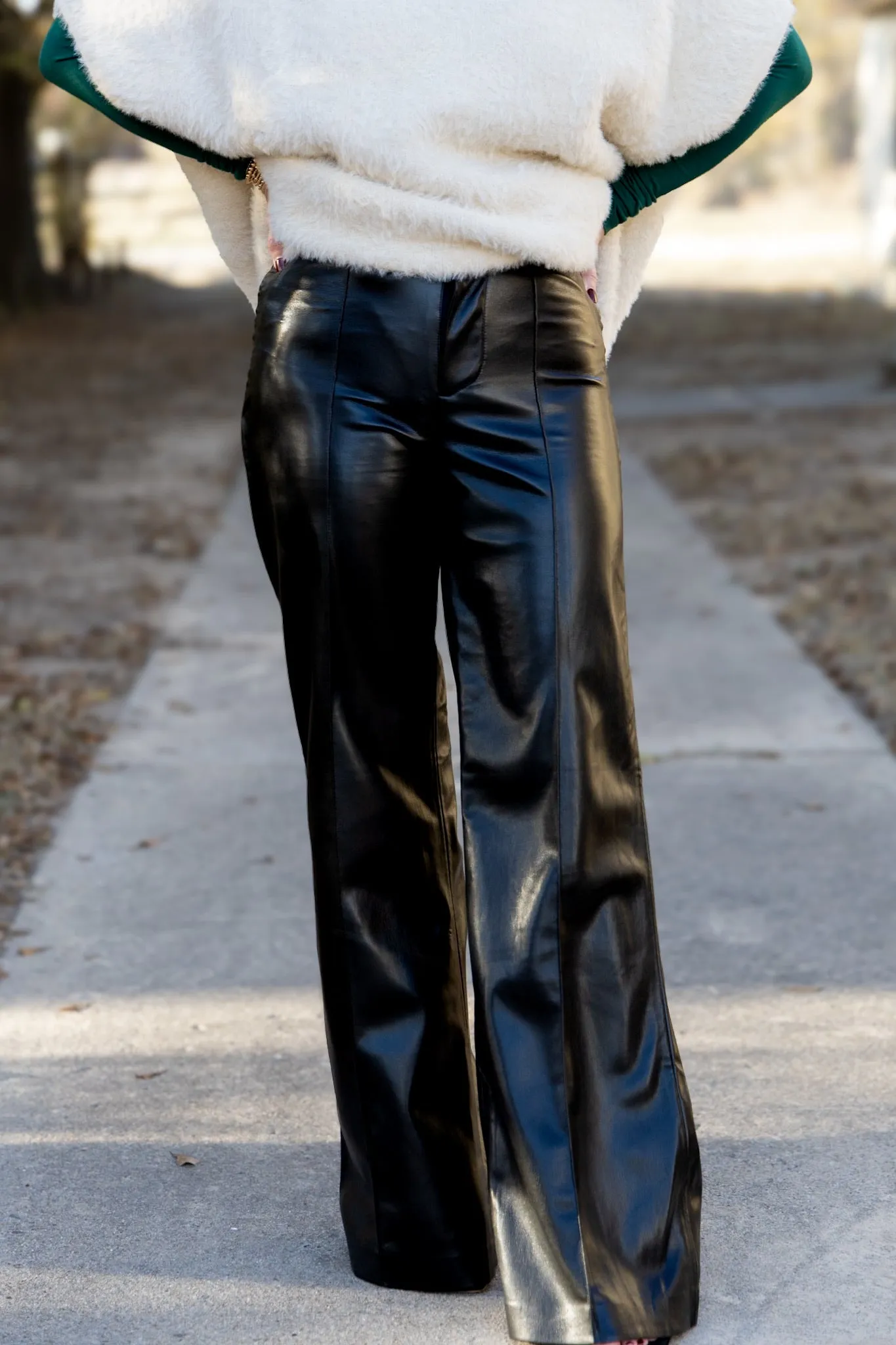 High Roller Flare Pants - Black Faux Leather