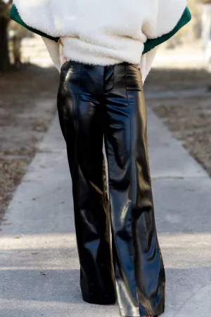 High Roller Flare Pants - Black Faux Leather