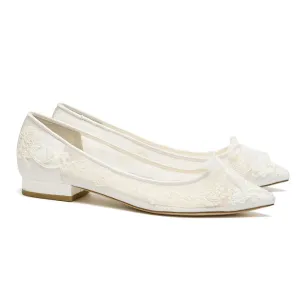 Isabella Floral Lace Wedding Flats in Ivory