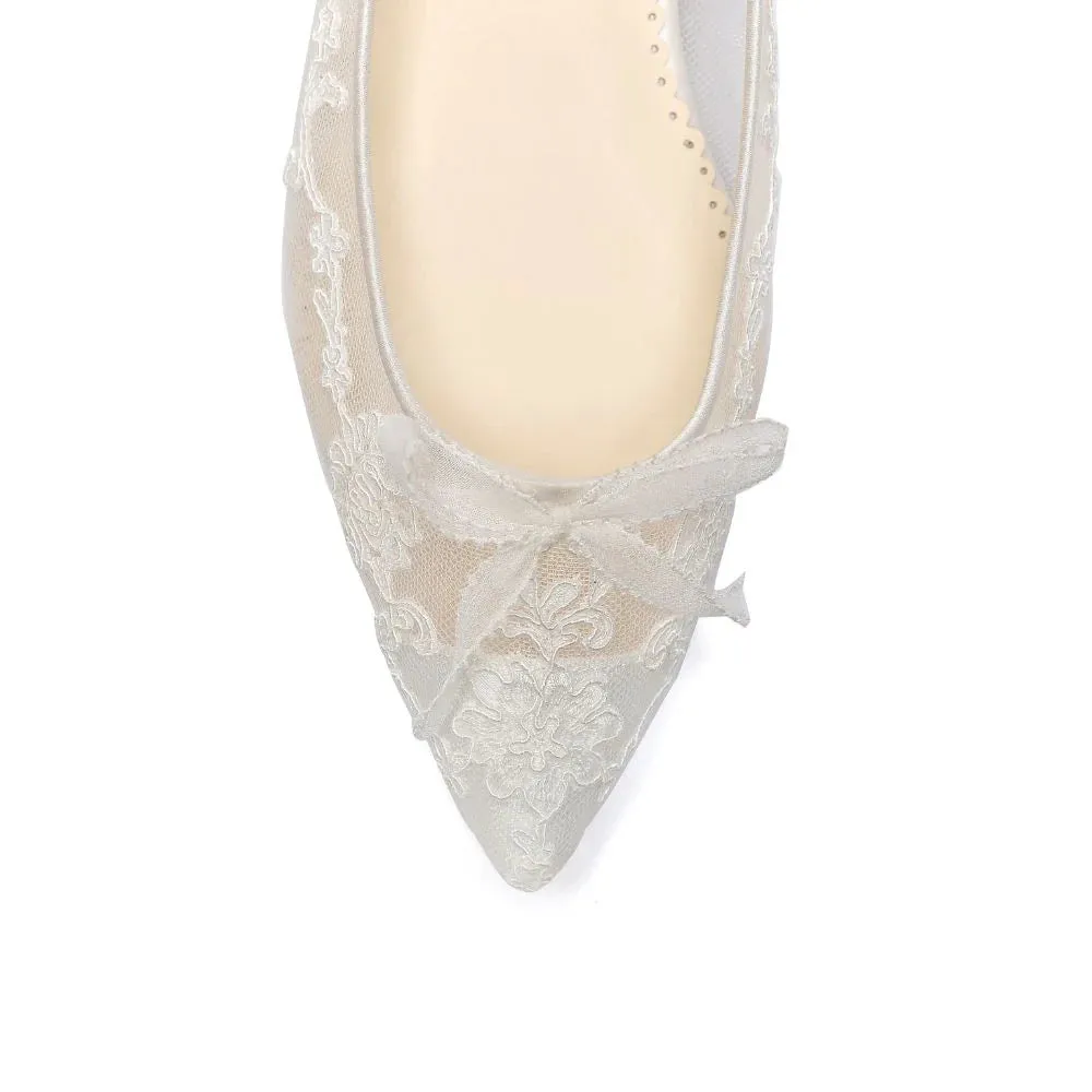 Isabella Floral Lace Wedding Flats in Ivory