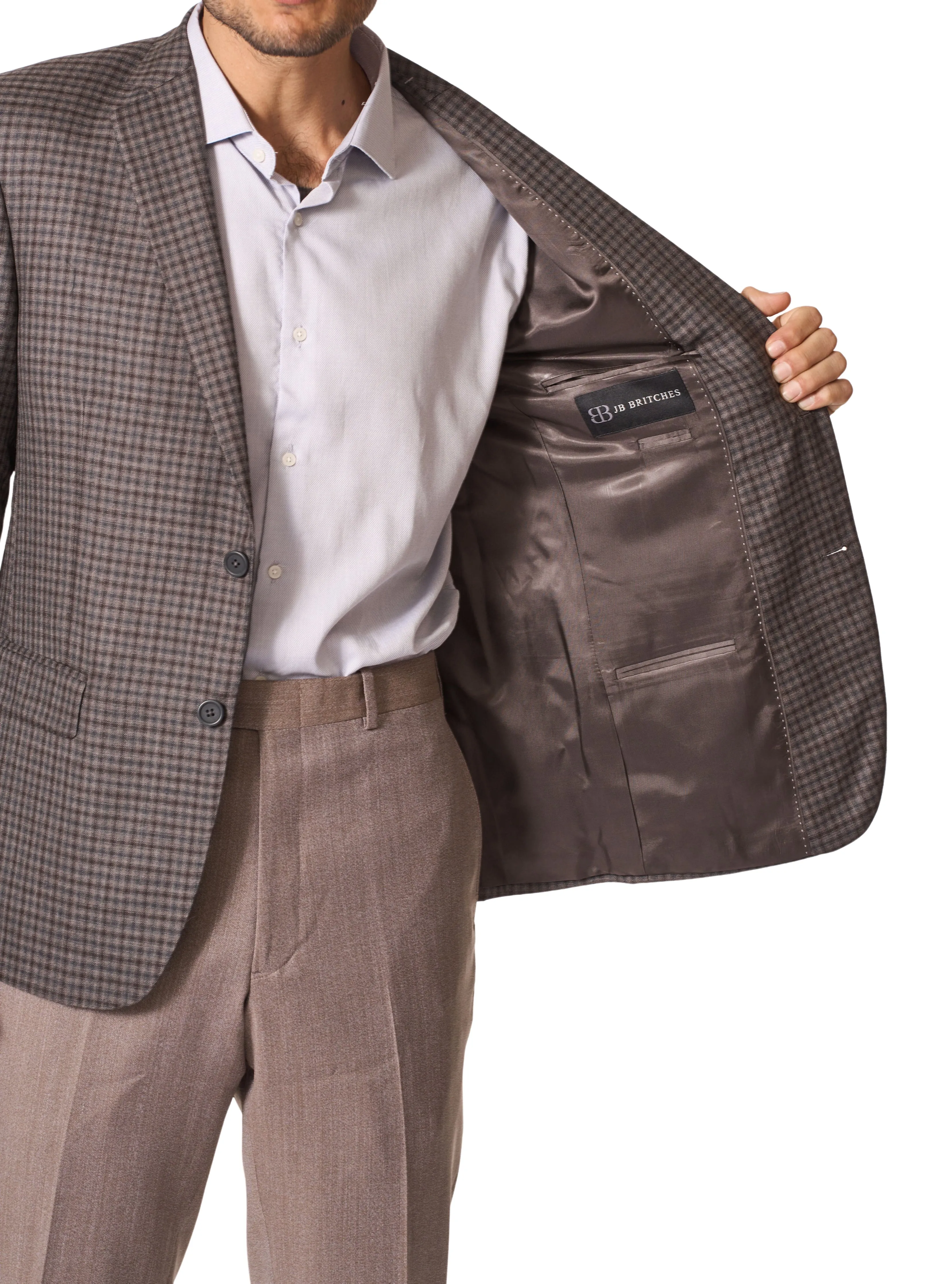JB Britches Check Sport Coat - Dark Taupe
