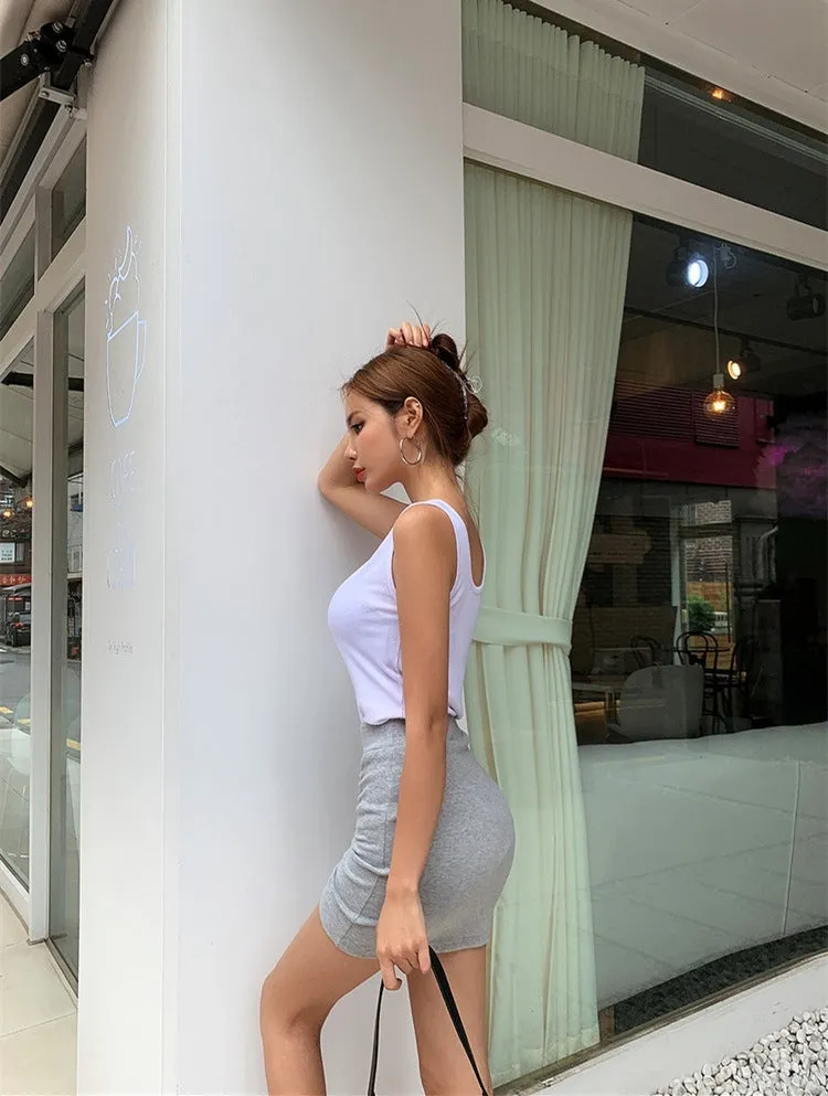 Korean High Waist Fold Dress Elastic Skirt Sexy Hip Flattering Women Slim Look A-Line Skirt