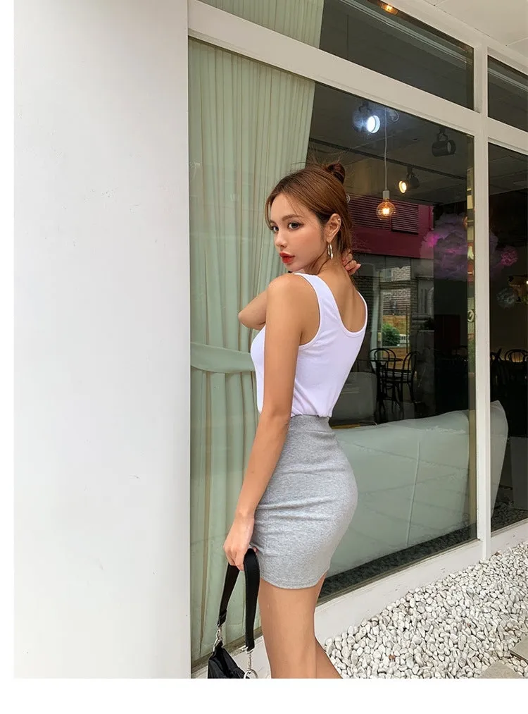 Korean High Waist Fold Dress Elastic Skirt Sexy Hip Flattering Women Slim Look A-Line Skirt