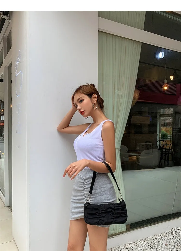 Korean High Waist Fold Dress Elastic Skirt Sexy Hip Flattering Women Slim Look A-Line Skirt
