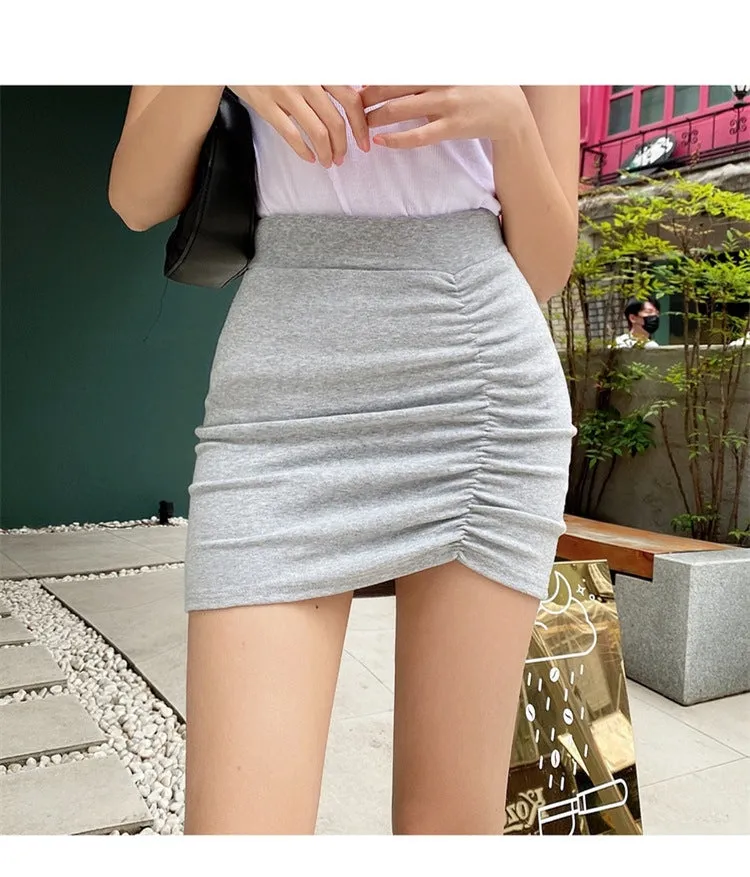 Korean High Waist Fold Dress Elastic Skirt Sexy Hip Flattering Women Slim Look A-Line Skirt
